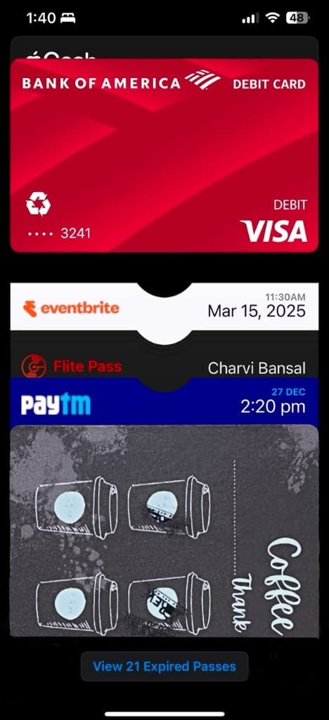 Coffee loyalty card in Apple Wallet with stamp progress